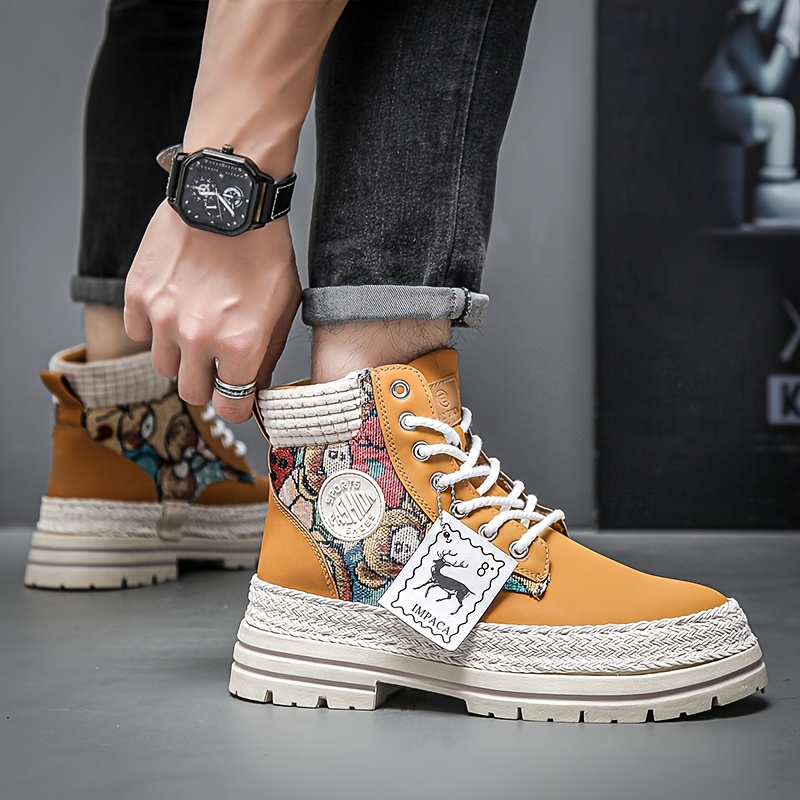 mens casual high boots durable slip resistant lace up walking shoes with thick soles for outdoor spring autumn and winter details 2