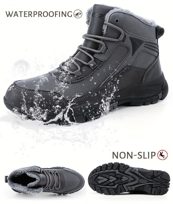 mens slip resistant snow boots outdoor winter thermal shoes windproof hiking boots with fuzzy lining details 1