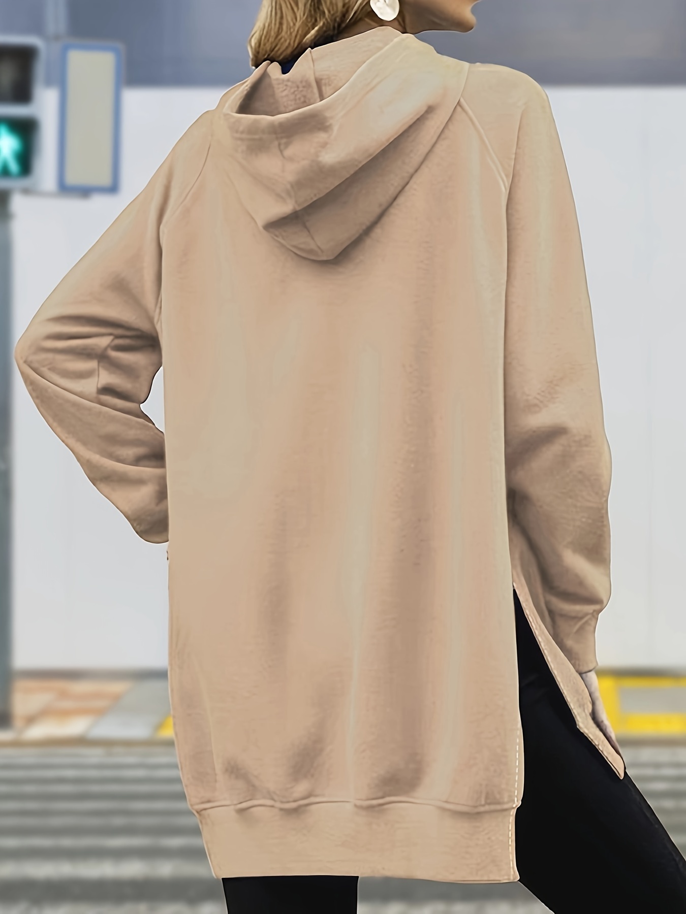 solid split oversized hoodie casual long sleeve kangaroo pocket sweatshirt womens clothing details 1