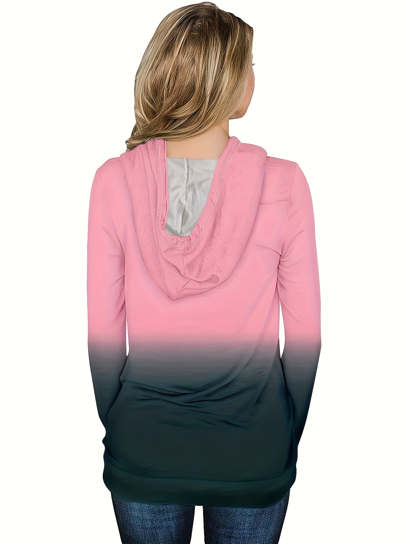 ombre kangaroo pocket hoodie casual long sleeve drawstring hoodies sweatshirt womens clothing details 1