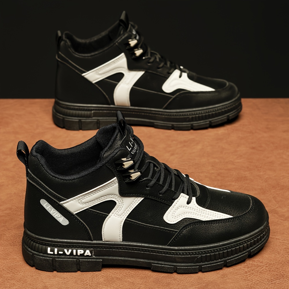 mens fashion skate shoes breathable non slip lace up sneakers with synthetic leather uppers for outdoor spring and autumn details 8