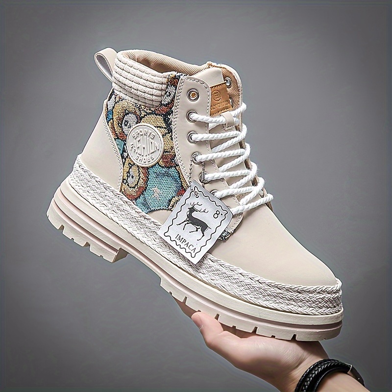 mens casual high boots durable slip resistant lace up walking shoes with thick soles for outdoor spring autumn and winter details 5