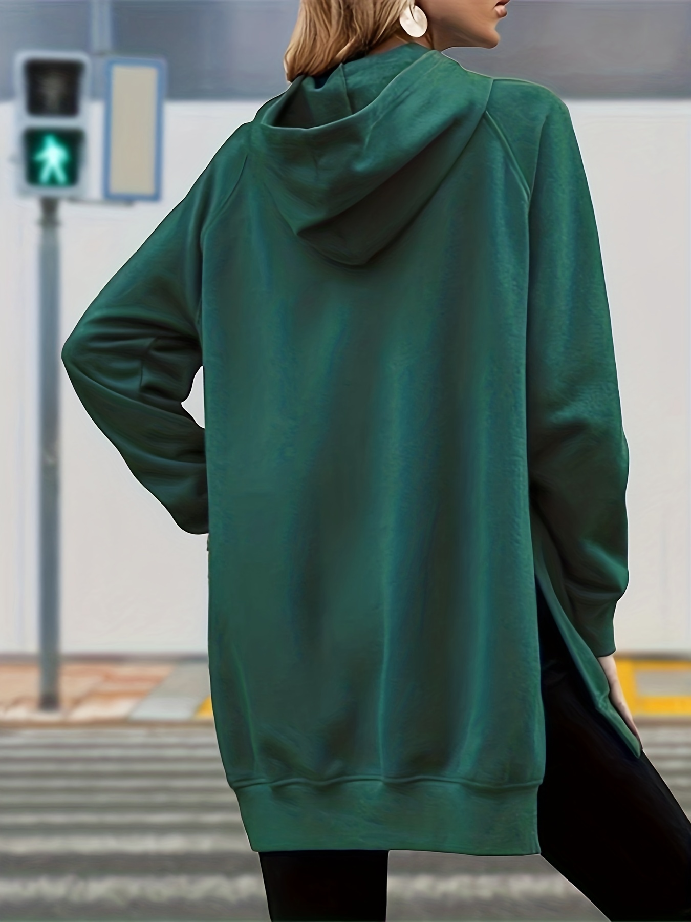 solid split oversized hoodie casual long sleeve kangaroo pocket sweatshirt womens clothing details 6