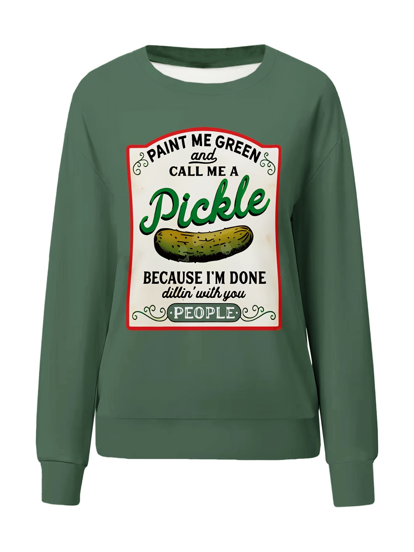 letter print pullover sweatshirt, pickle letter print pullover sweatshirt casual long sleeve crew neck sweatshirt for fall winter womens clothing details 3