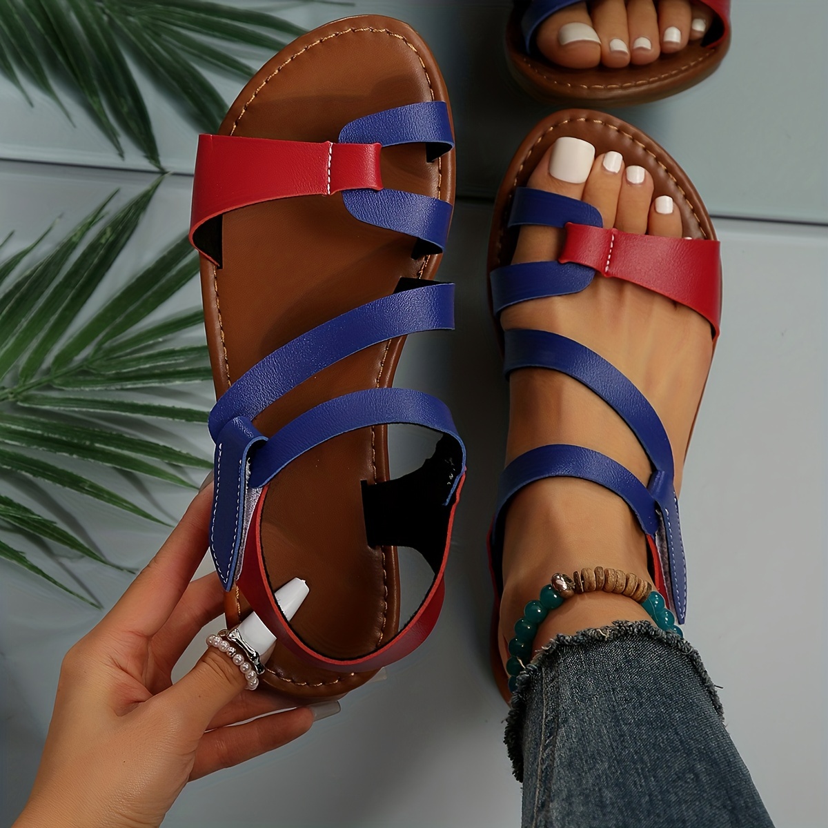 womens hook loop flat sandals casual open toe summer beach shoes lightweight slingback sandals details 6