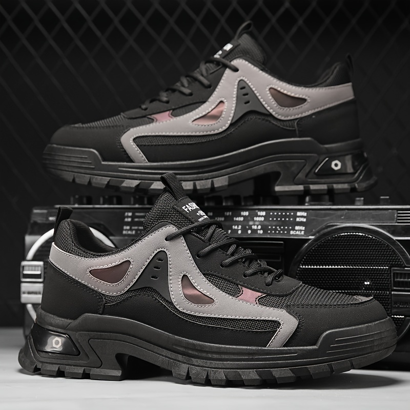 mens casual sneakers with pu leather uppers wear resistant ati skid lace up shoes for outdoor daily details 2