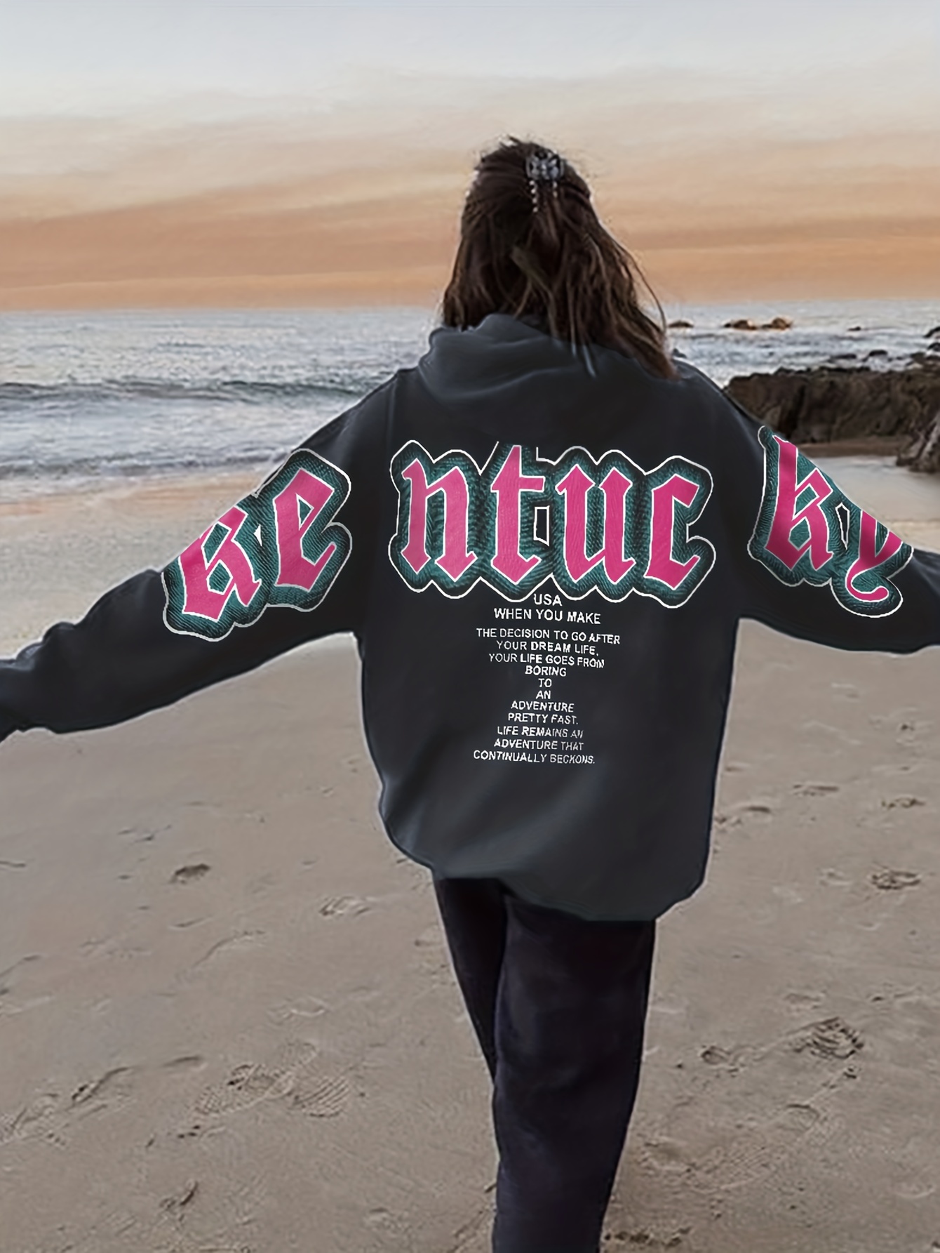 letter print loose hoodie casual long sleeve hoodies sweatshirt womens clothing details 24