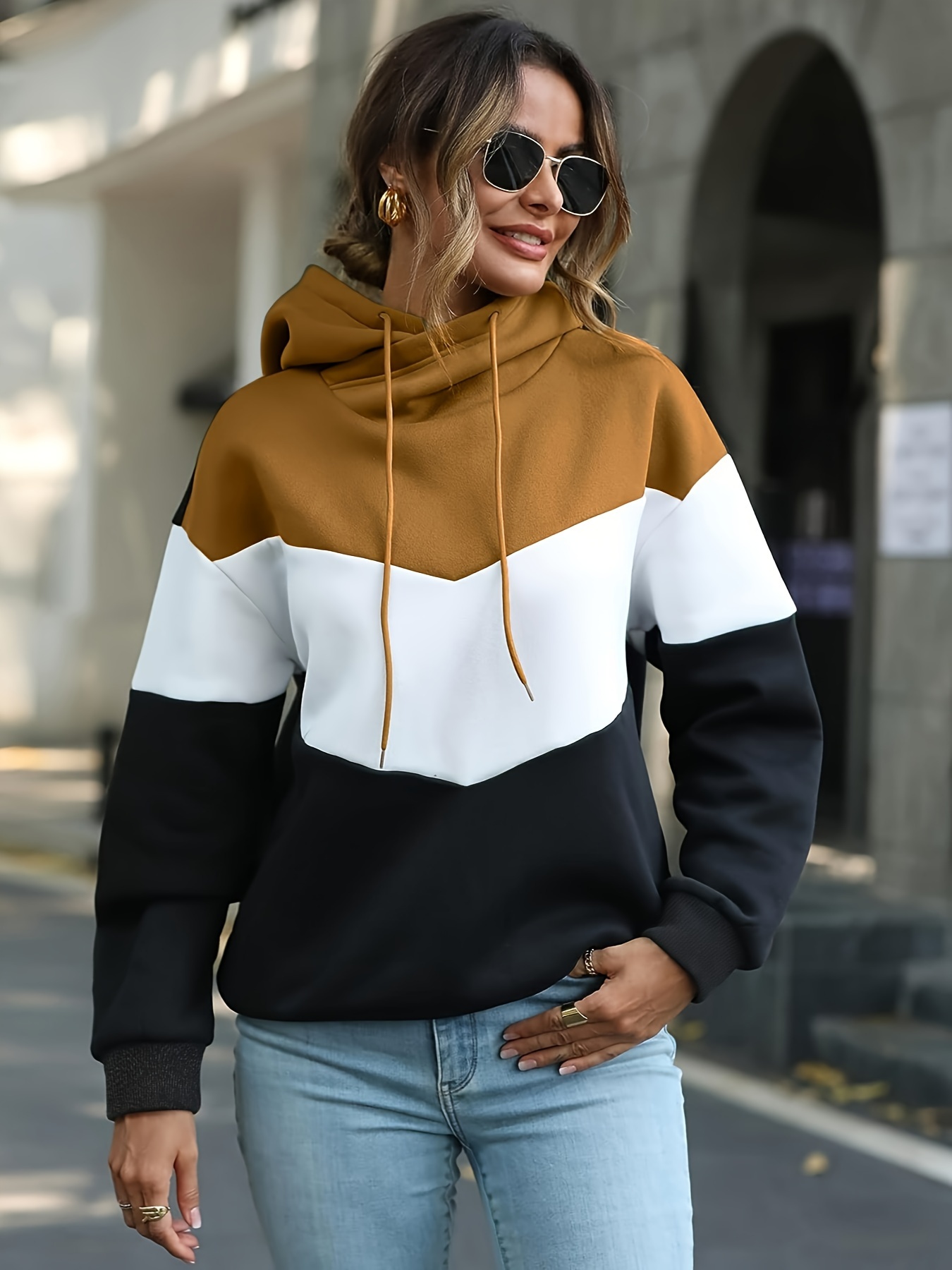 color block drawstring hoodie casual long sleeve novelty hoodies sweatshirt womens clothing details 13