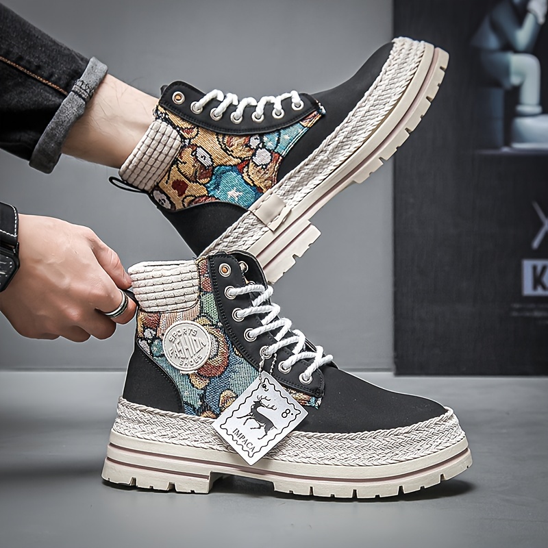 mens casual high boots durable slip resistant lace up walking shoes with thick soles for outdoor spring autumn and winter details 10