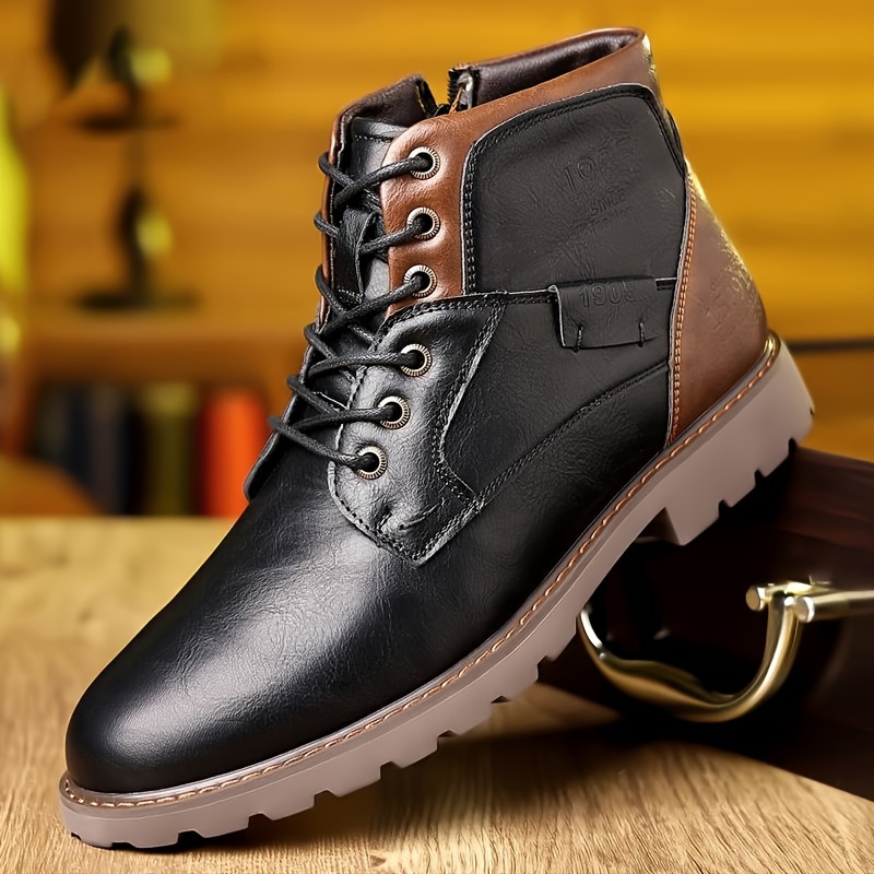 mens ankle boots lace up boots with side zipper retro vintage style casual walking shoes details 4