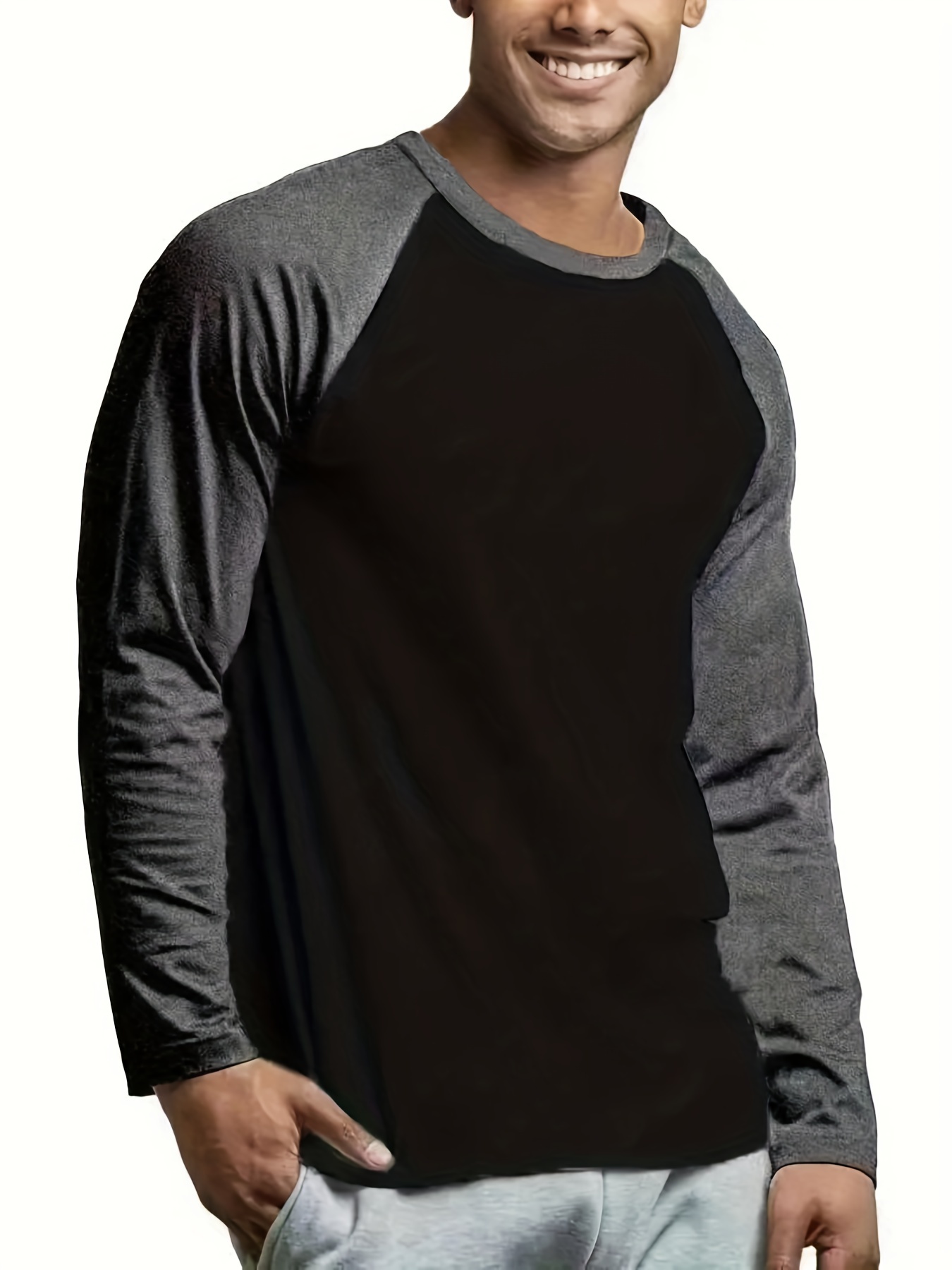 mens basic casual long sleeve color block raglan sleeve t shirt for spring fall details 0