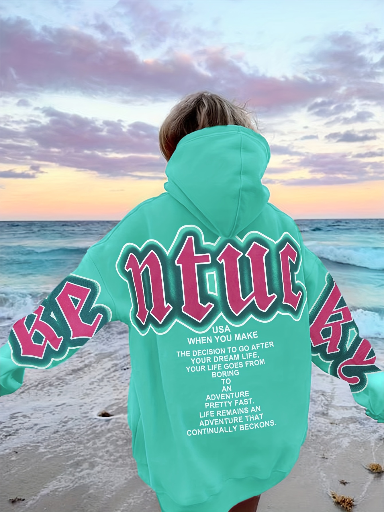 letter print loose hoodie casual long sleeve hoodies sweatshirt womens clothing details 5