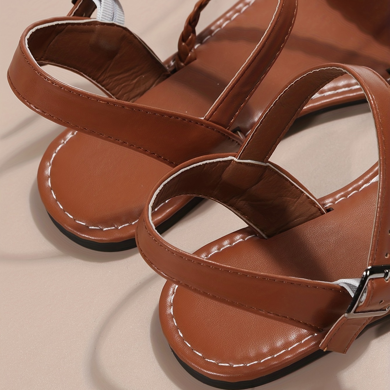 womens braided belt sandals casual ankle buckle strap flat sandals womens summer beach sandals details 6
