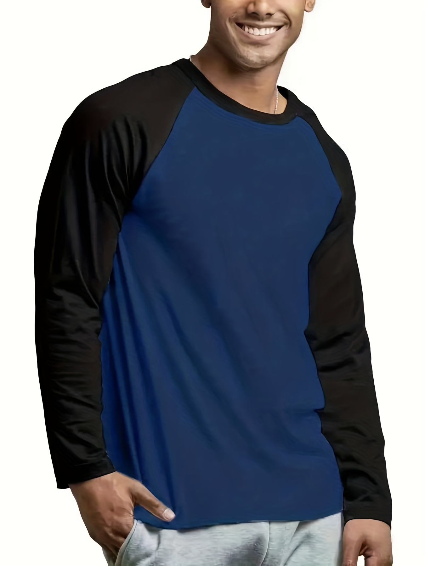 mens basic casual long sleeve color block raglan sleeve t shirt for spring fall details 16