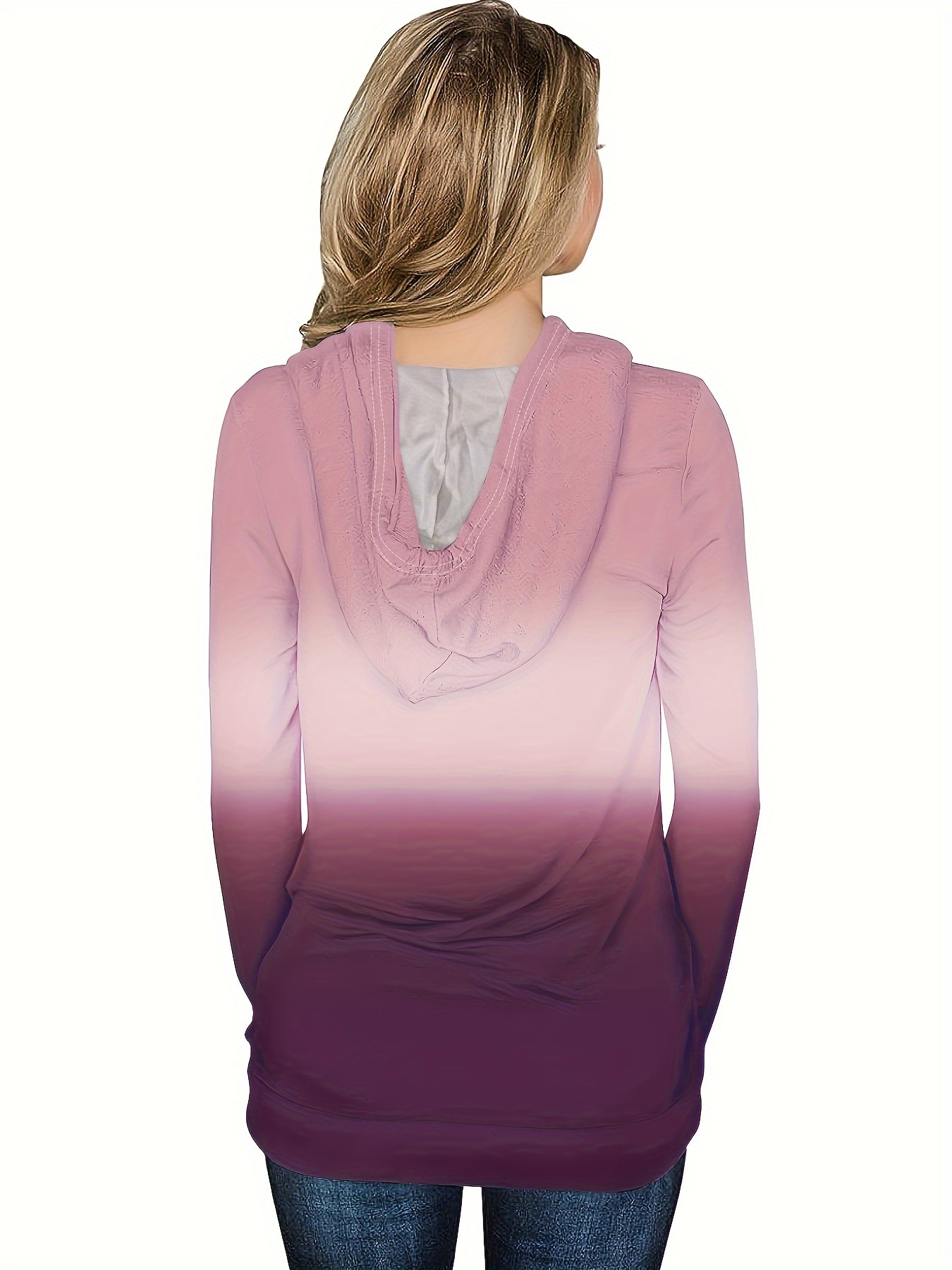 ombre kangaroo pocket hoodie casual long sleeve drawstring hoodies sweatshirt womens clothing details 23