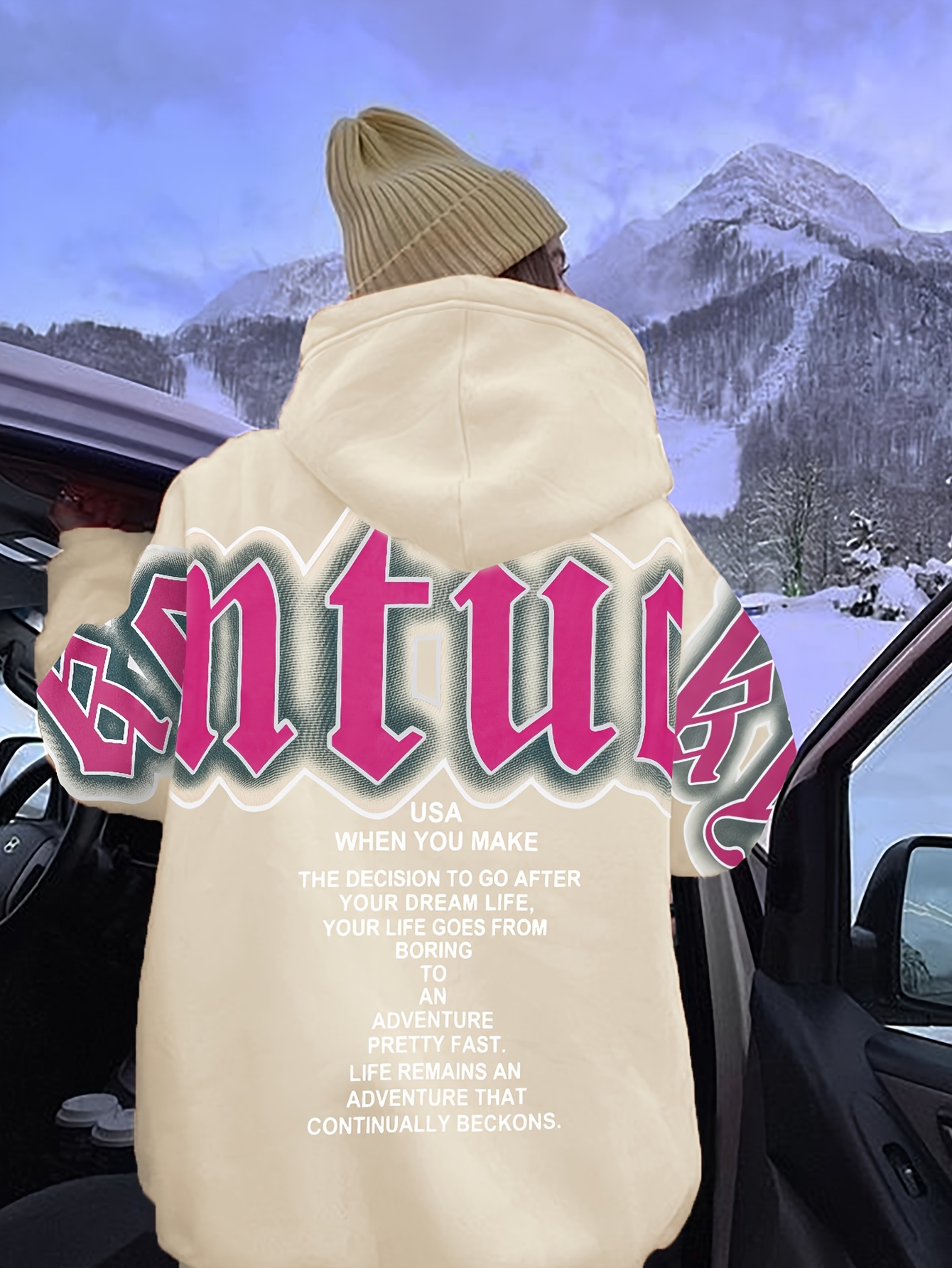 letter print loose hoodie casual long sleeve hoodies sweatshirt womens clothing details 2