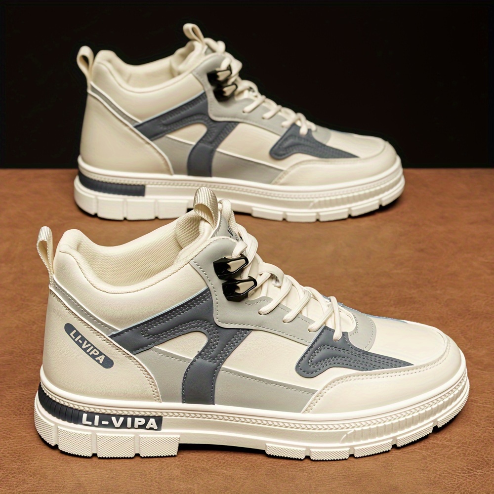 mens fashion skate shoes breathable non slip lace up sneakers with synthetic leather uppers for outdoor spring and autumn details 7