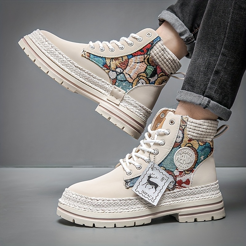 mens casual high boots durable slip resistant lace up walking shoes with thick soles for outdoor spring autumn and winter details 8