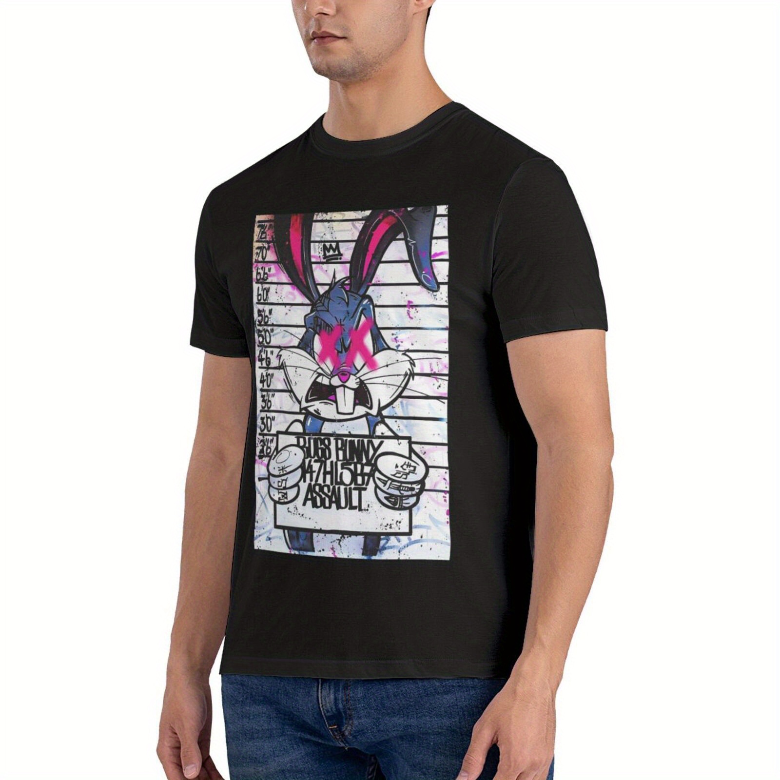 trendy cartoon angry bunny pattern print mens comfy t shirt graphic tee mens summer outdoor clothes mens clothing tops for men details 3
