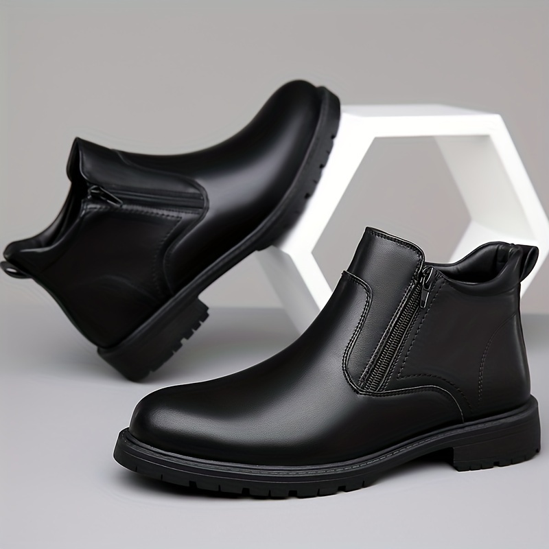 plus size mens trendy high top riding boots with side zipper comfy non slip solid casual durable shoes for mens outdoor activities details 0