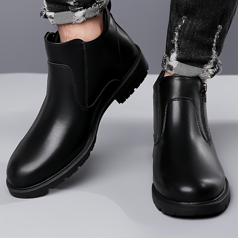 plus size mens trendy high top riding boots with side zipper comfy non slip solid casual durable shoes for mens outdoor activities details 4