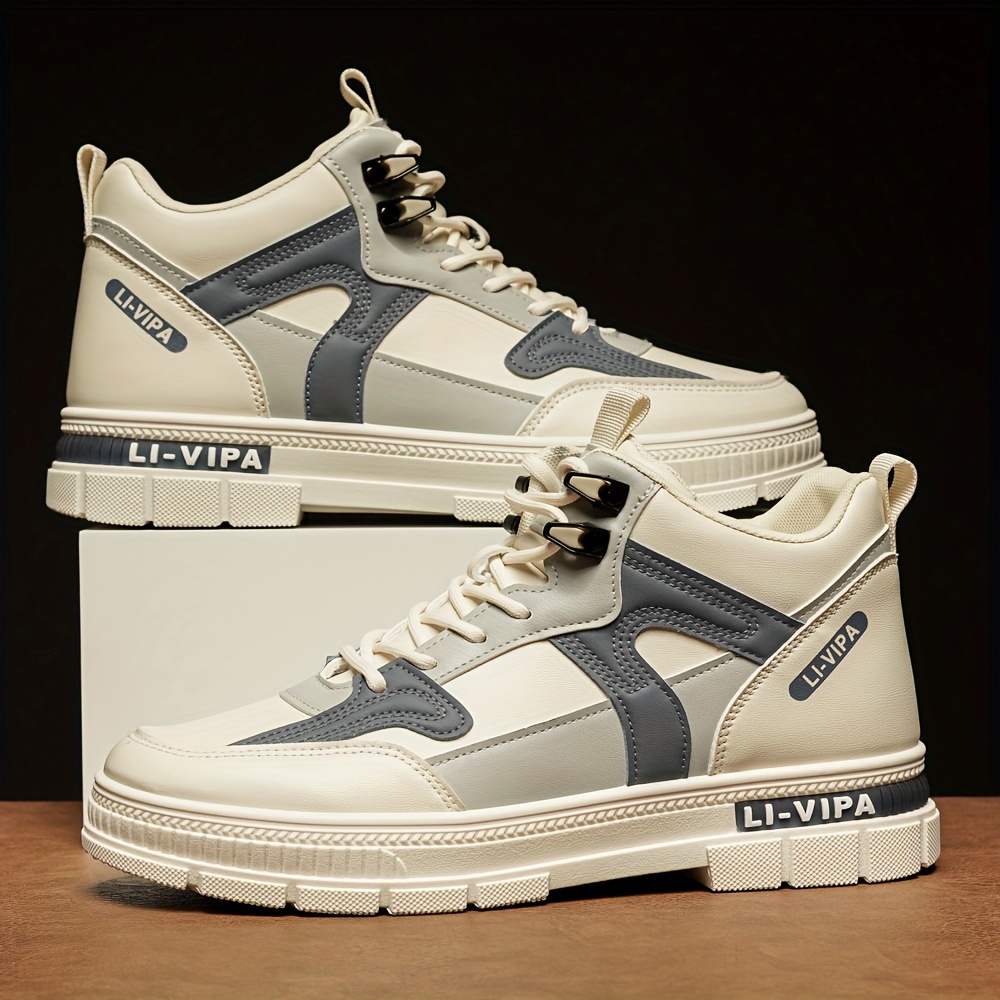 mens fashion skate shoes breathable non slip lace up sneakers with synthetic leather uppers for outdoor spring and autumn details 6