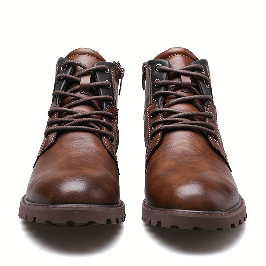 mens vintage desert boots windproof side zippered lace up high top boots for outdoor activities details 4