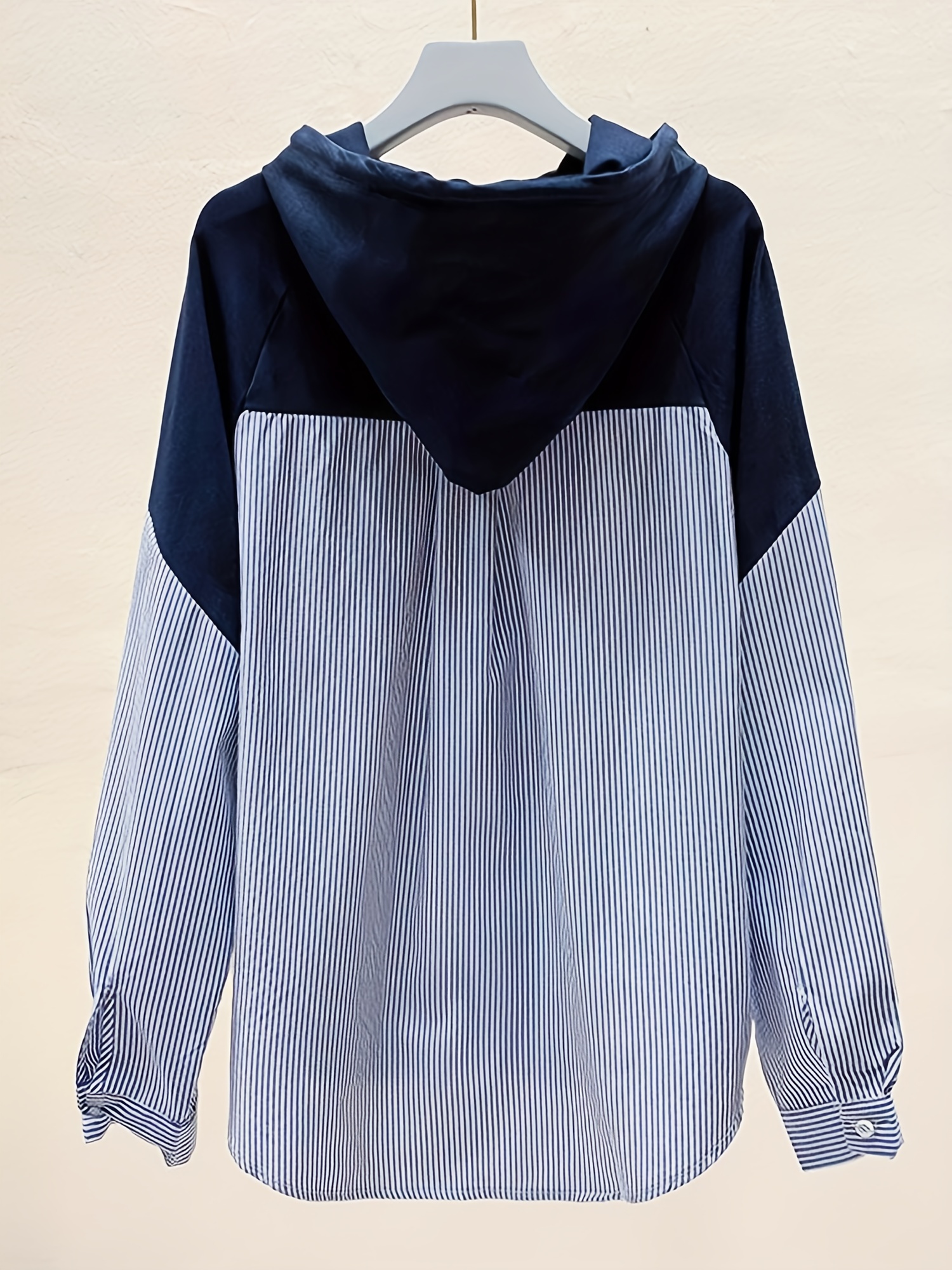 patchwork striped print button hoodie casual cuff sleeve drawstring hoodies sweatshirt womens clothing details 7