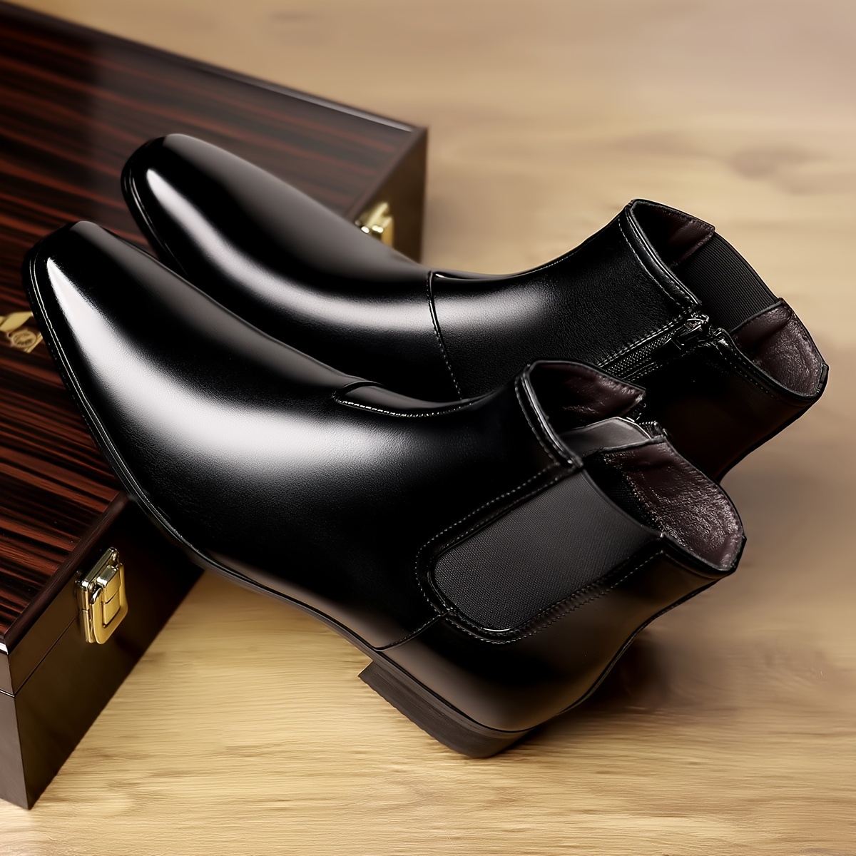 mens fashion casual pu leather boots non slip formal dress shoes with side zippers for outdoor details 0