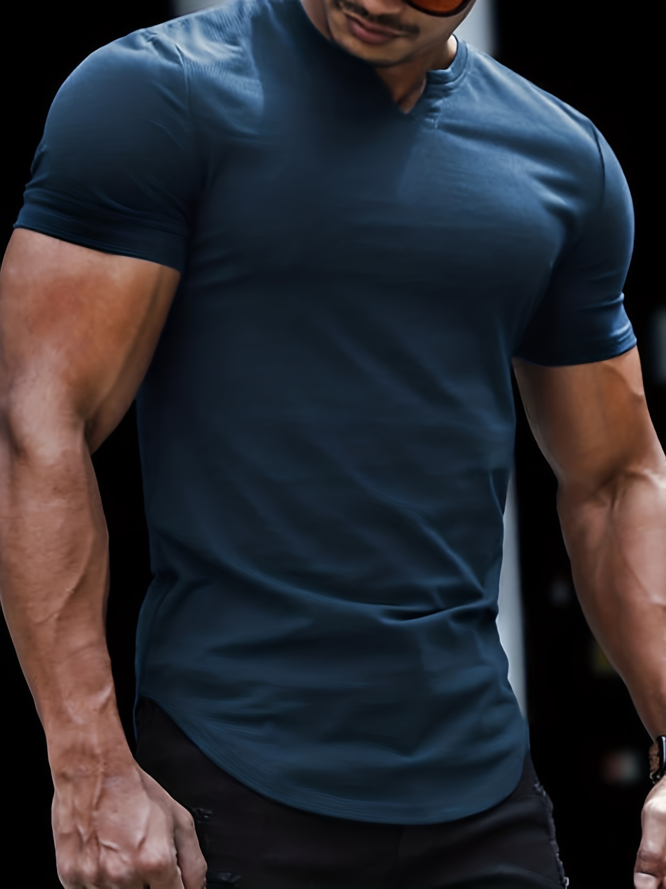 solid color mens comfy v neck medium stretch t shirt mens summer clothes mens outfits details 15