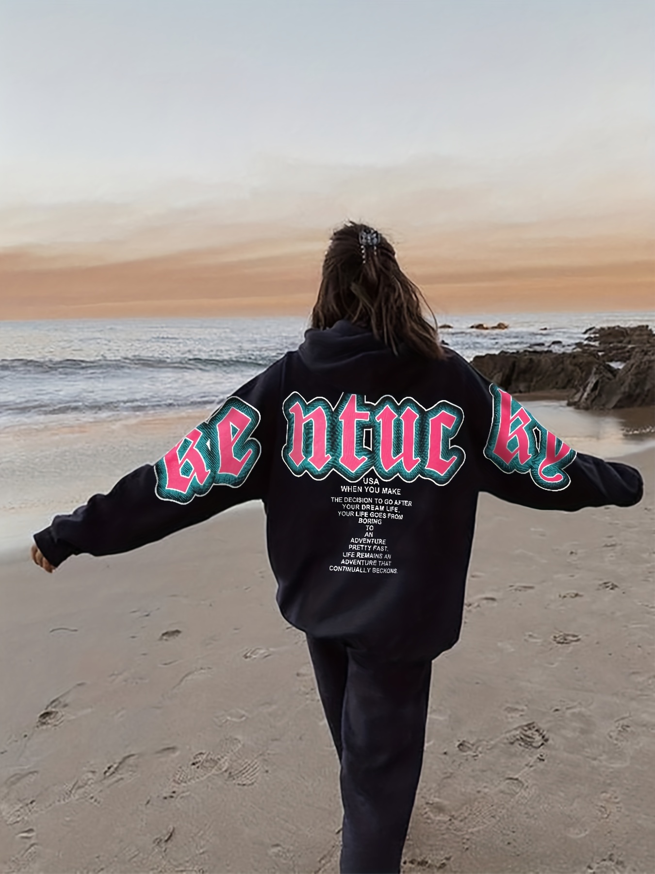 letter print loose hoodie casual long sleeve hoodies sweatshirt womens clothing details 34