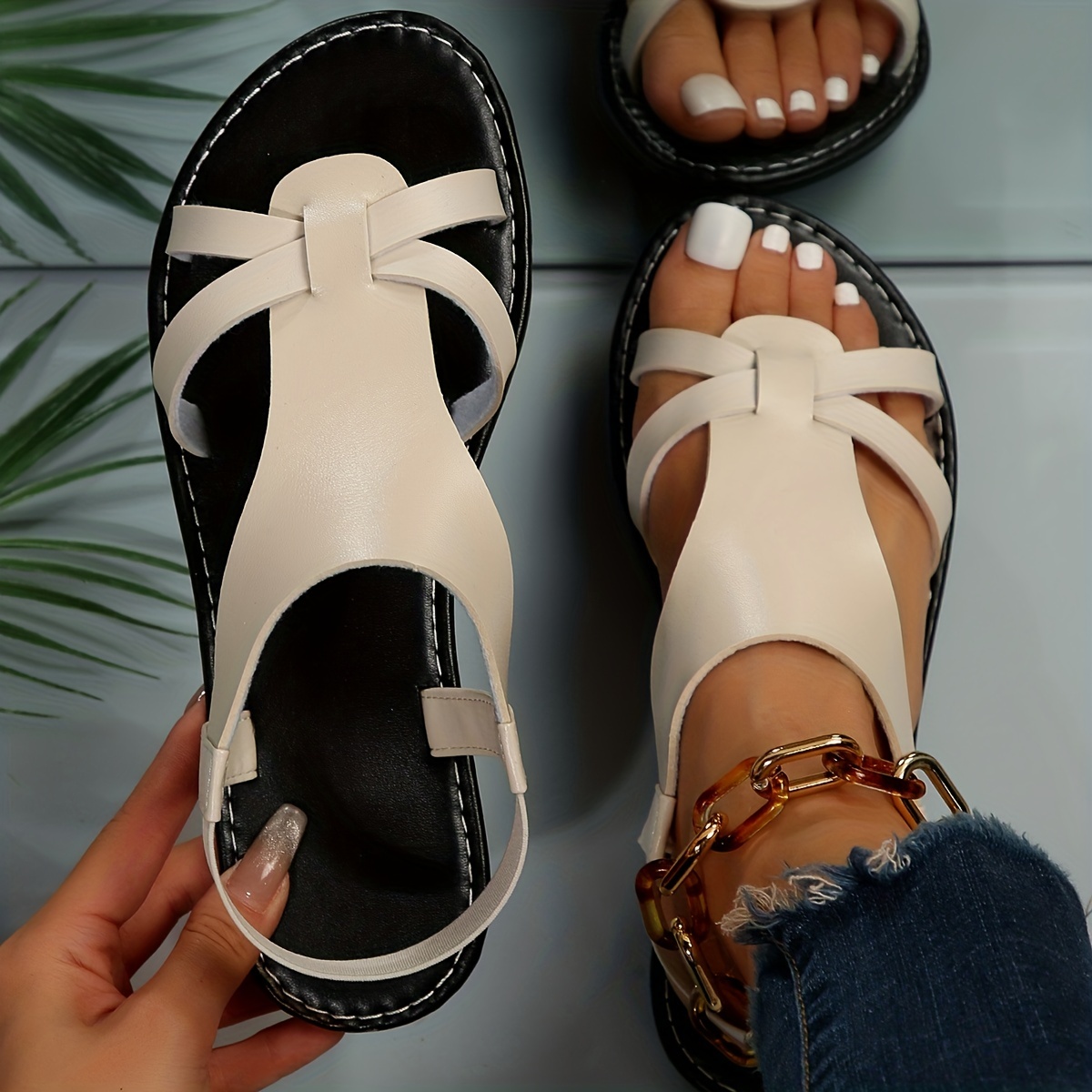 womens casual flat sandals cross strap open toe elastic strap slip on shoes casual going out beach sandals details 9