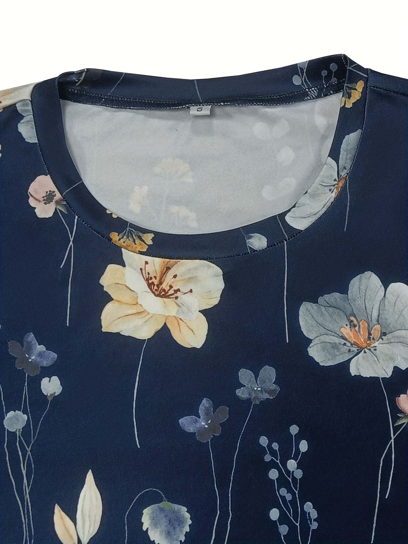 floral print sweatshirt casual long sleeve crew neck sweatshirt for spring fall womens clothing details 8