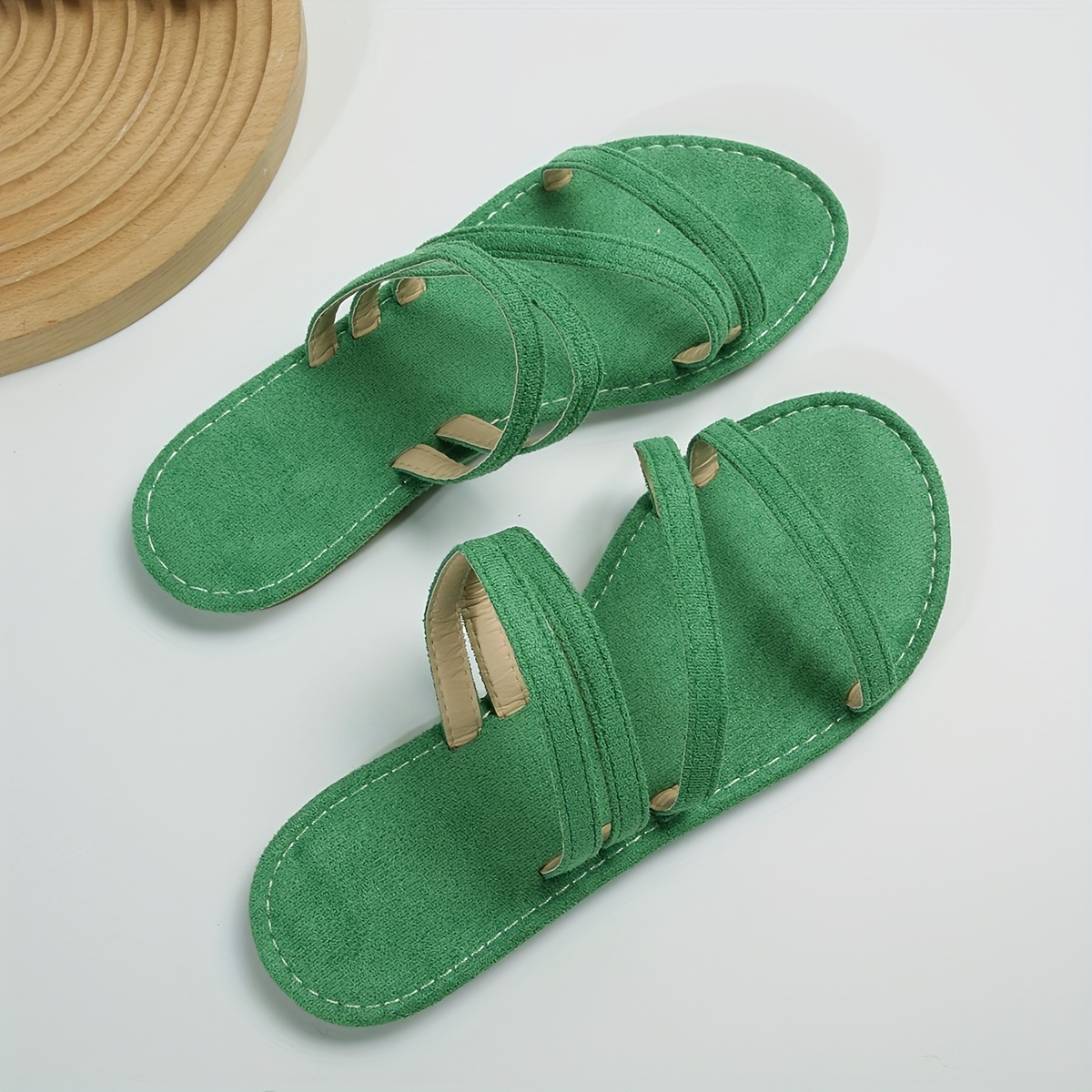 womens casual flat slides open round toe suedette slide sandals comfy casual slide shoes details 4