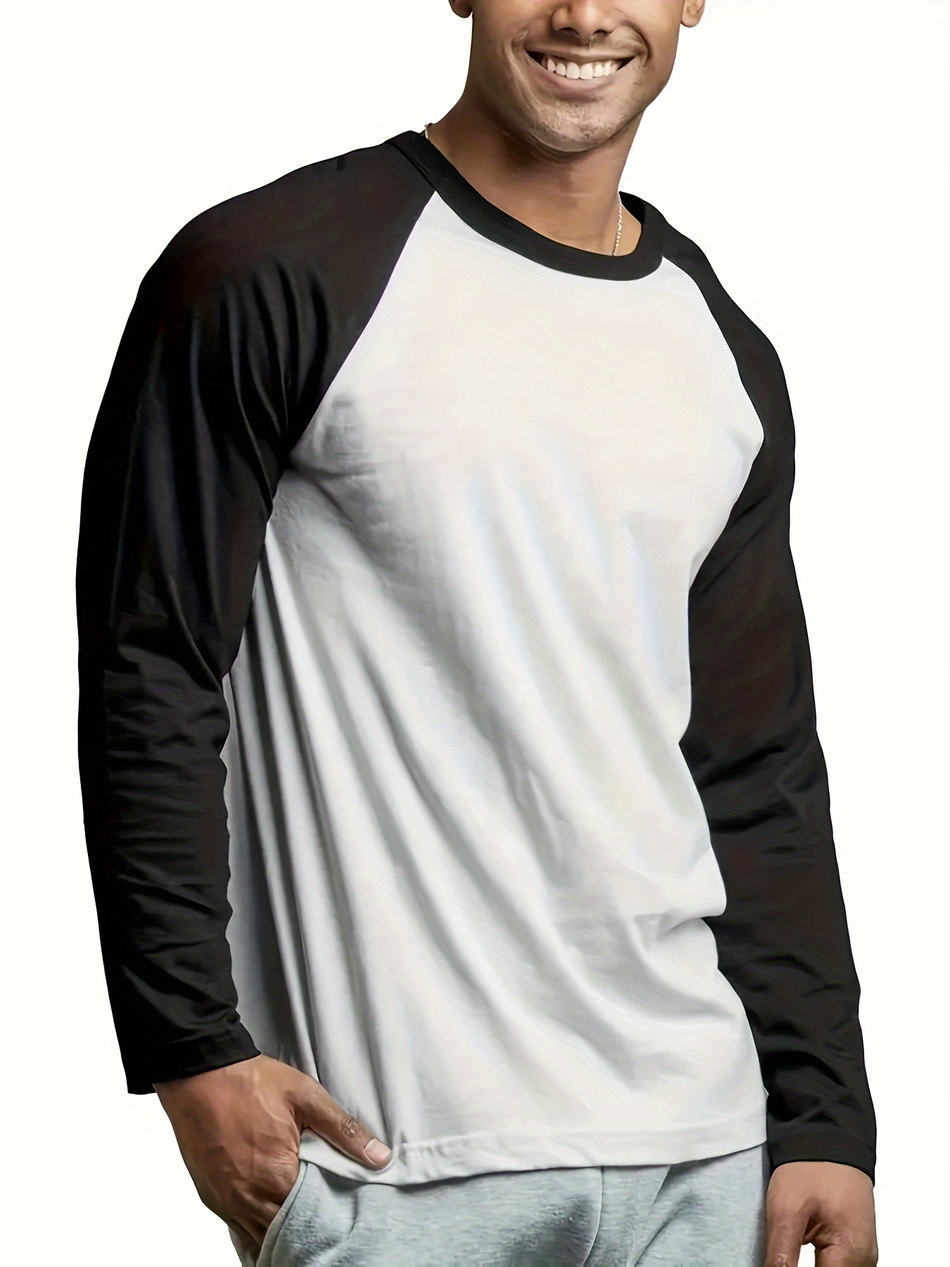 mens basic casual long sleeve color block raglan sleeve t shirt for spring fall details 22
