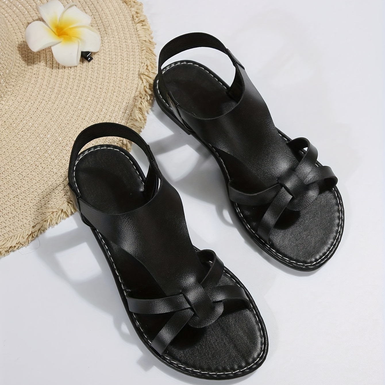 womens casual flat sandals cross strap open toe elastic strap slip on shoes casual going out beach sandals details 2