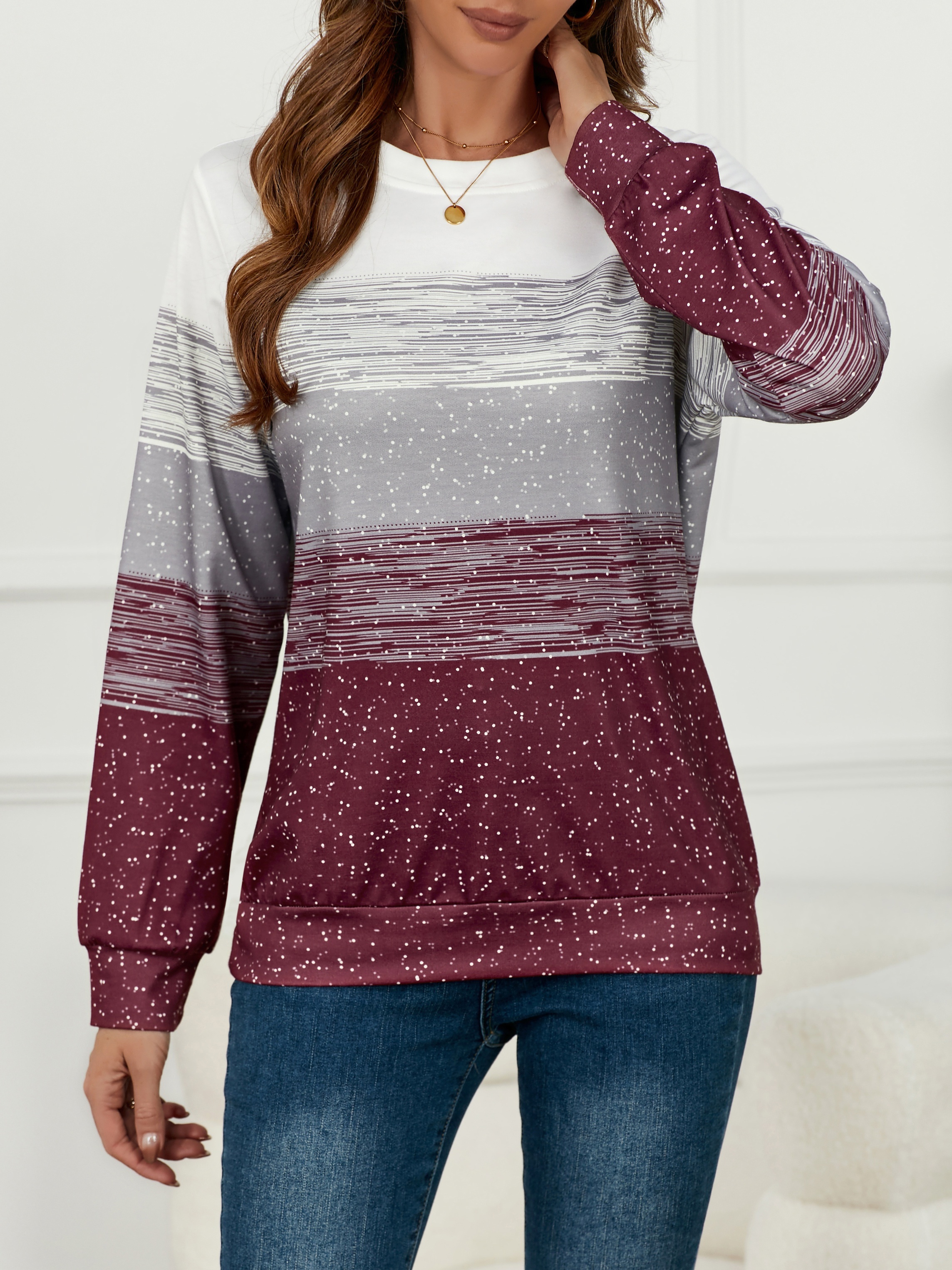 color block pullover sweatshirt casual long sleeve crew neck sweatshirt for fall winter womens clothing details 5