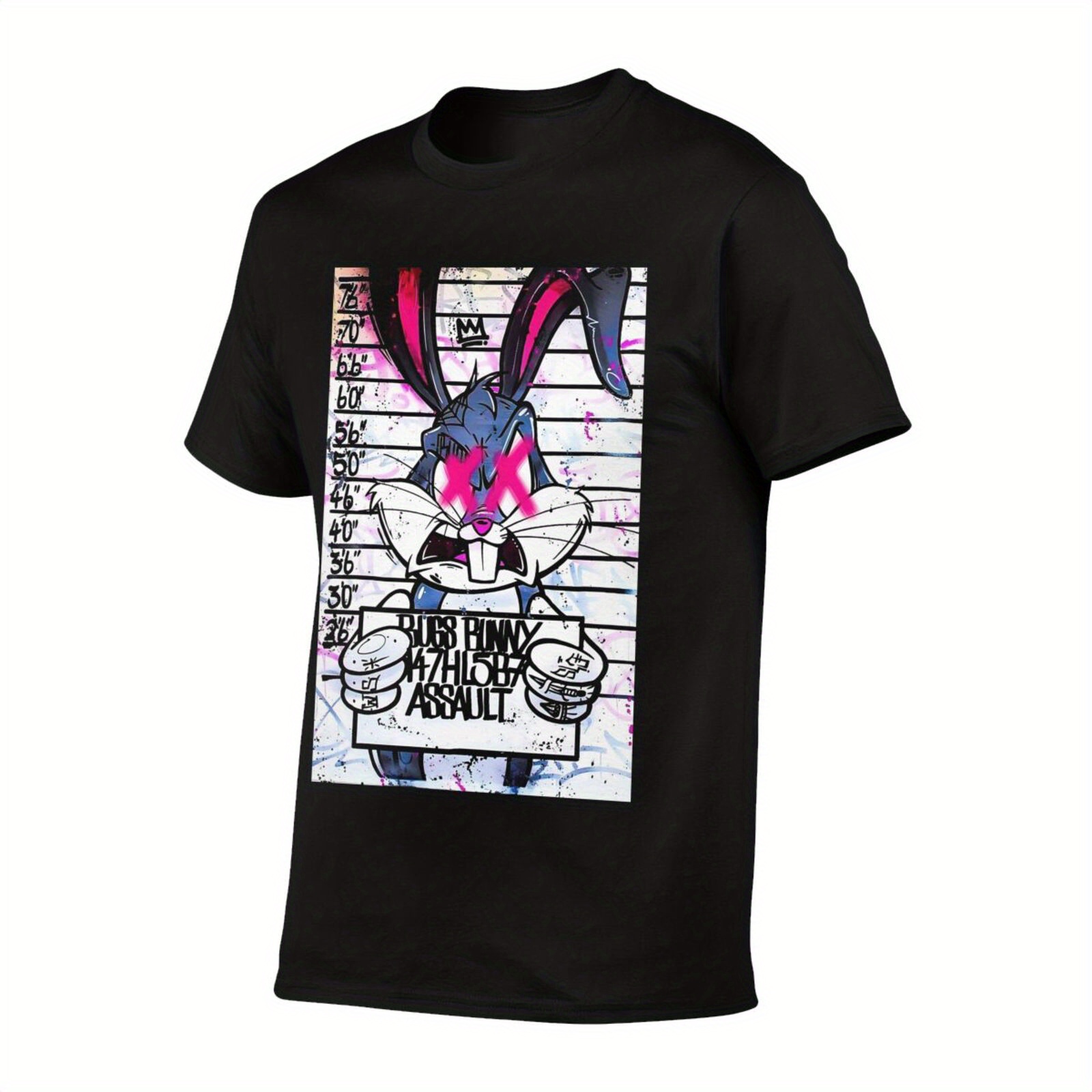 trendy cartoon angry bunny pattern print mens comfy t shirt graphic tee mens summer outdoor clothes mens clothing tops for men details 0