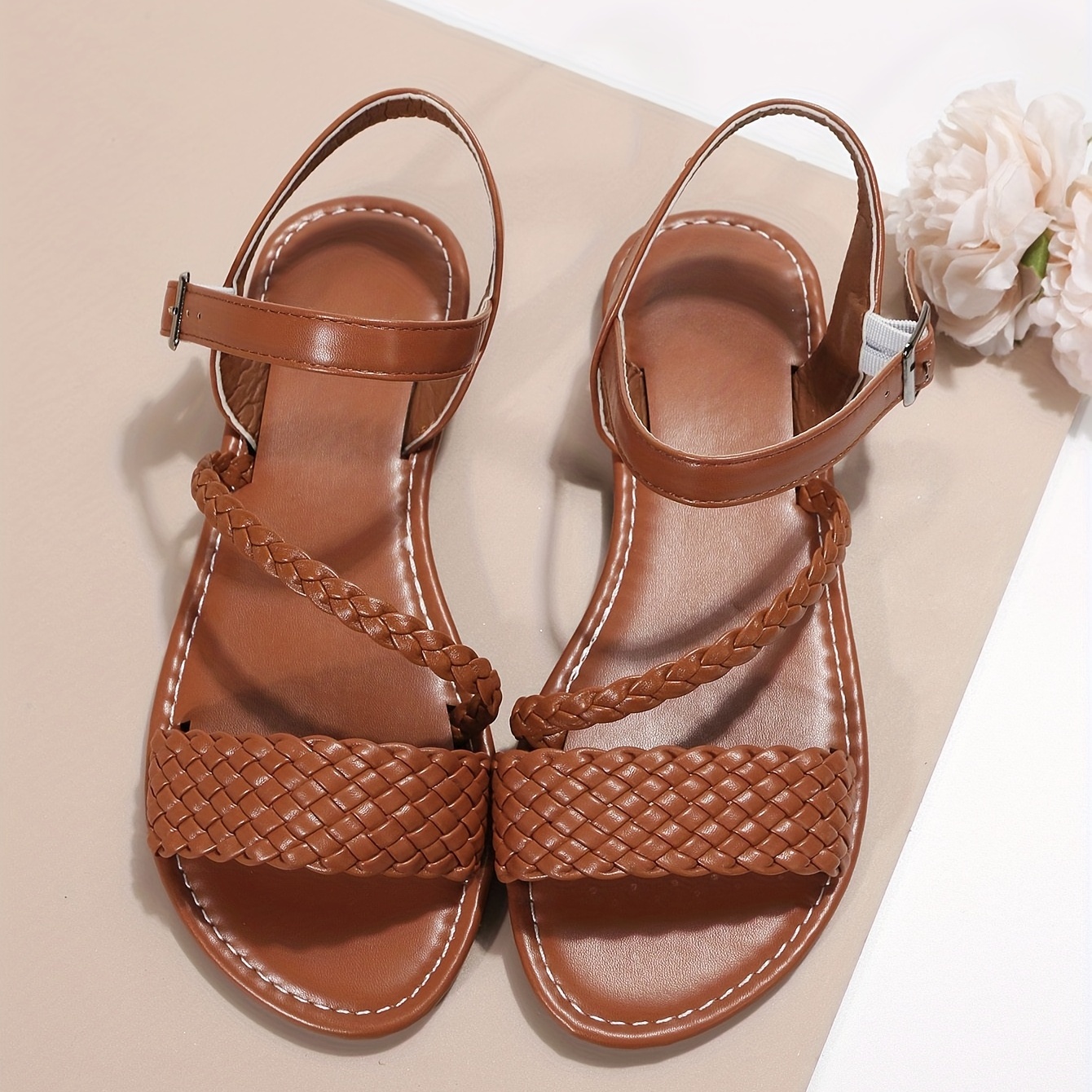 womens braided belt sandals casual ankle buckle strap flat sandals womens summer beach sandals details 7