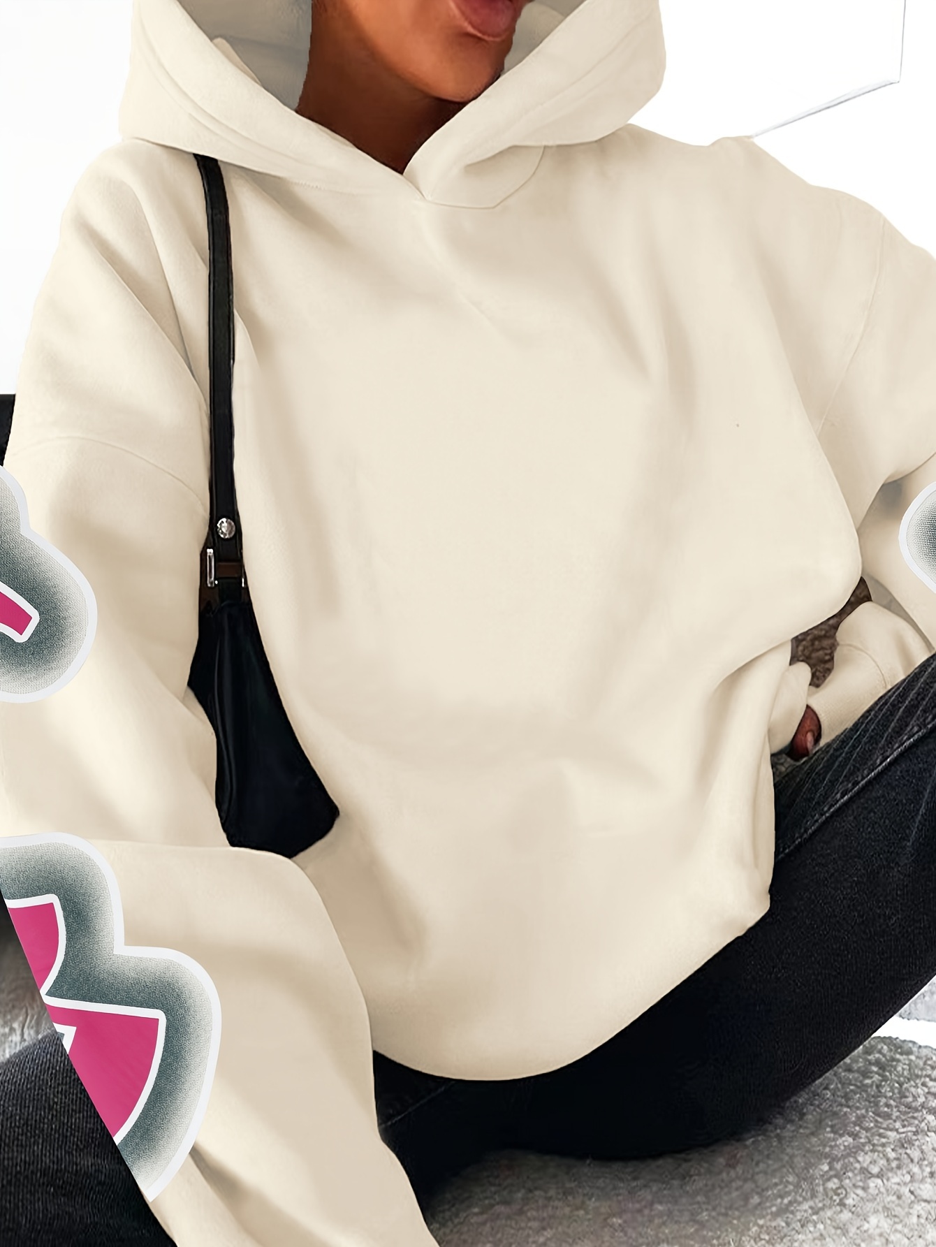 letter print loose hoodie casual long sleeve hoodies sweatshirt womens clothing details 1