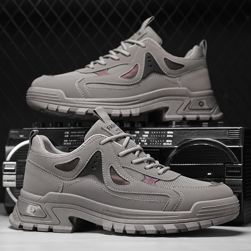 mens casual sneakers with pu leather uppers wear resistant ati skid lace up shoes for outdoor daily details 1