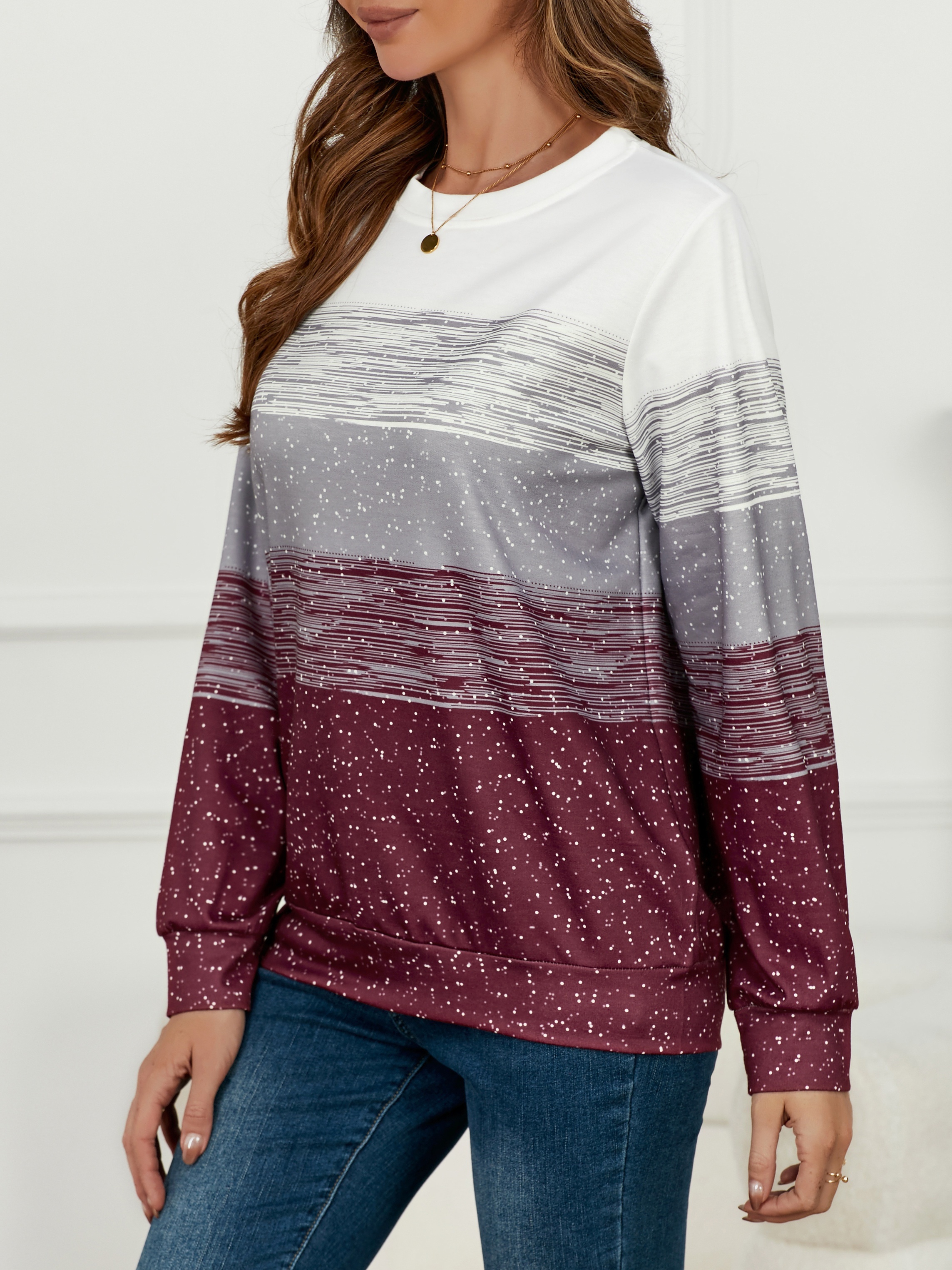 color block pullover sweatshirt casual long sleeve crew neck sweatshirt for fall winter womens clothing details 2