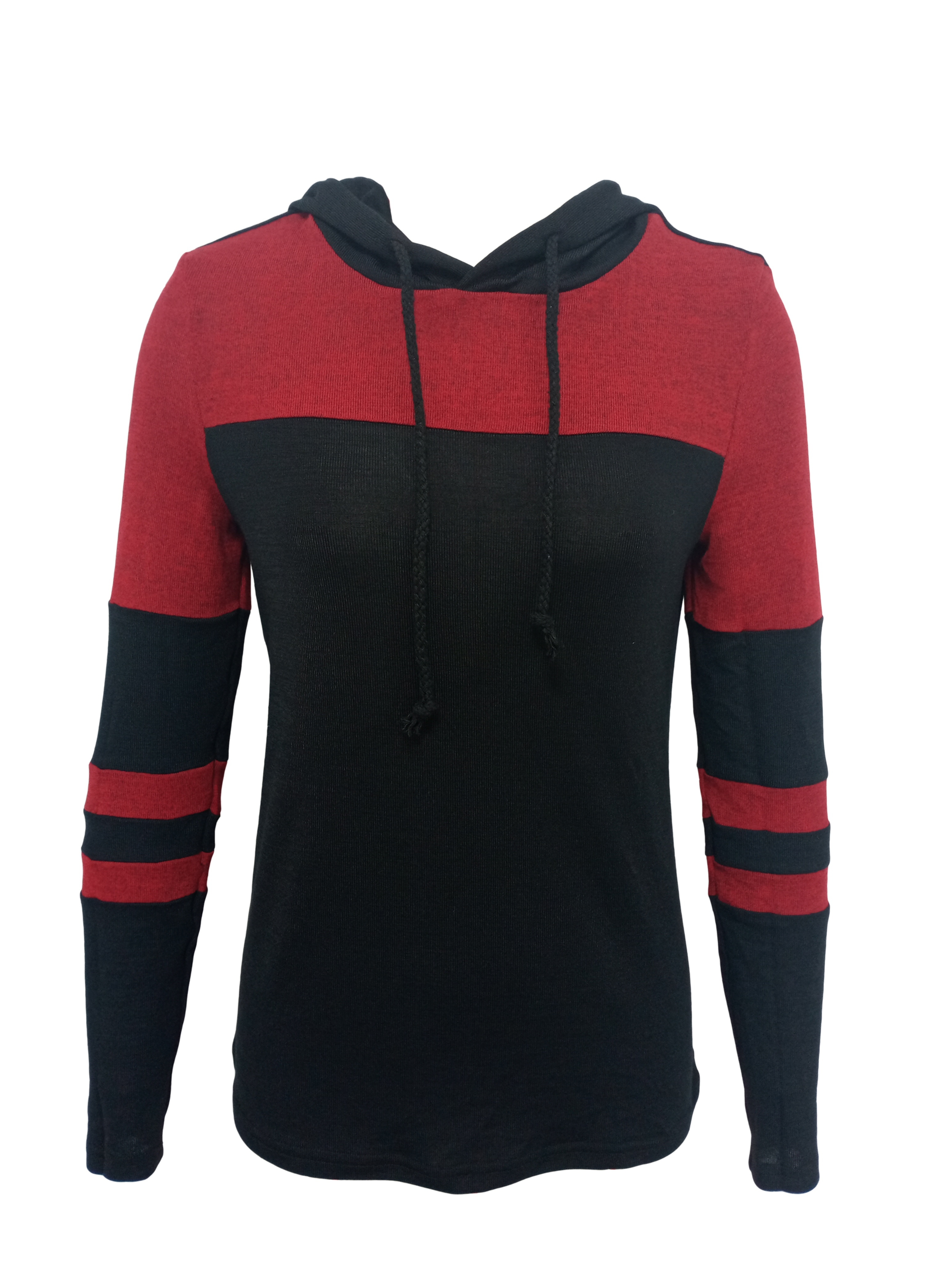 colorblock stripe print hoodie casual drawstring long sleeve hoodies for spring fall womens clothing details 1
