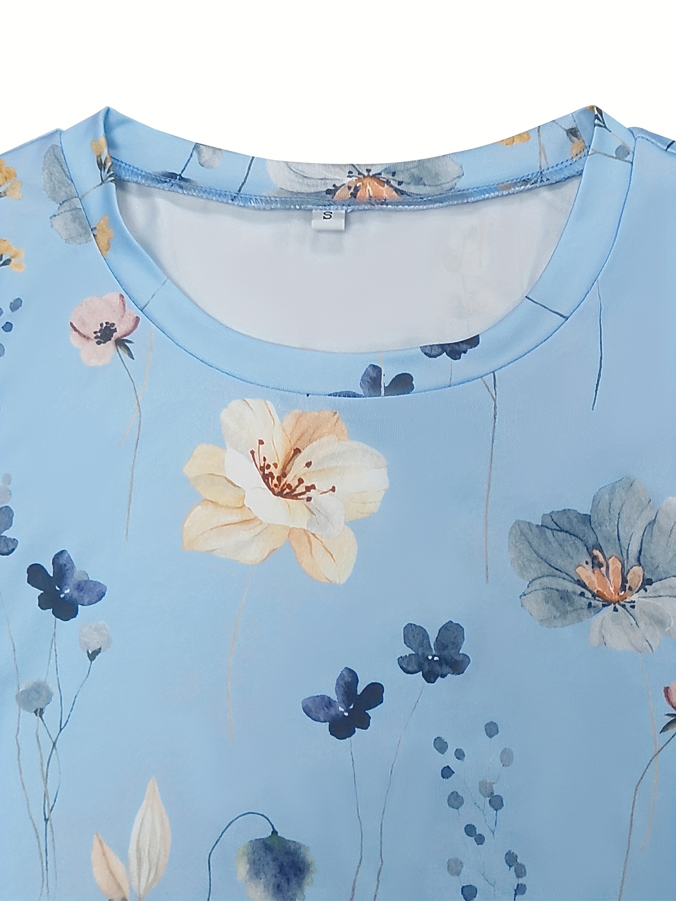 floral print sweatshirt casual long sleeve crew neck sweatshirt for spring fall womens clothing details 13