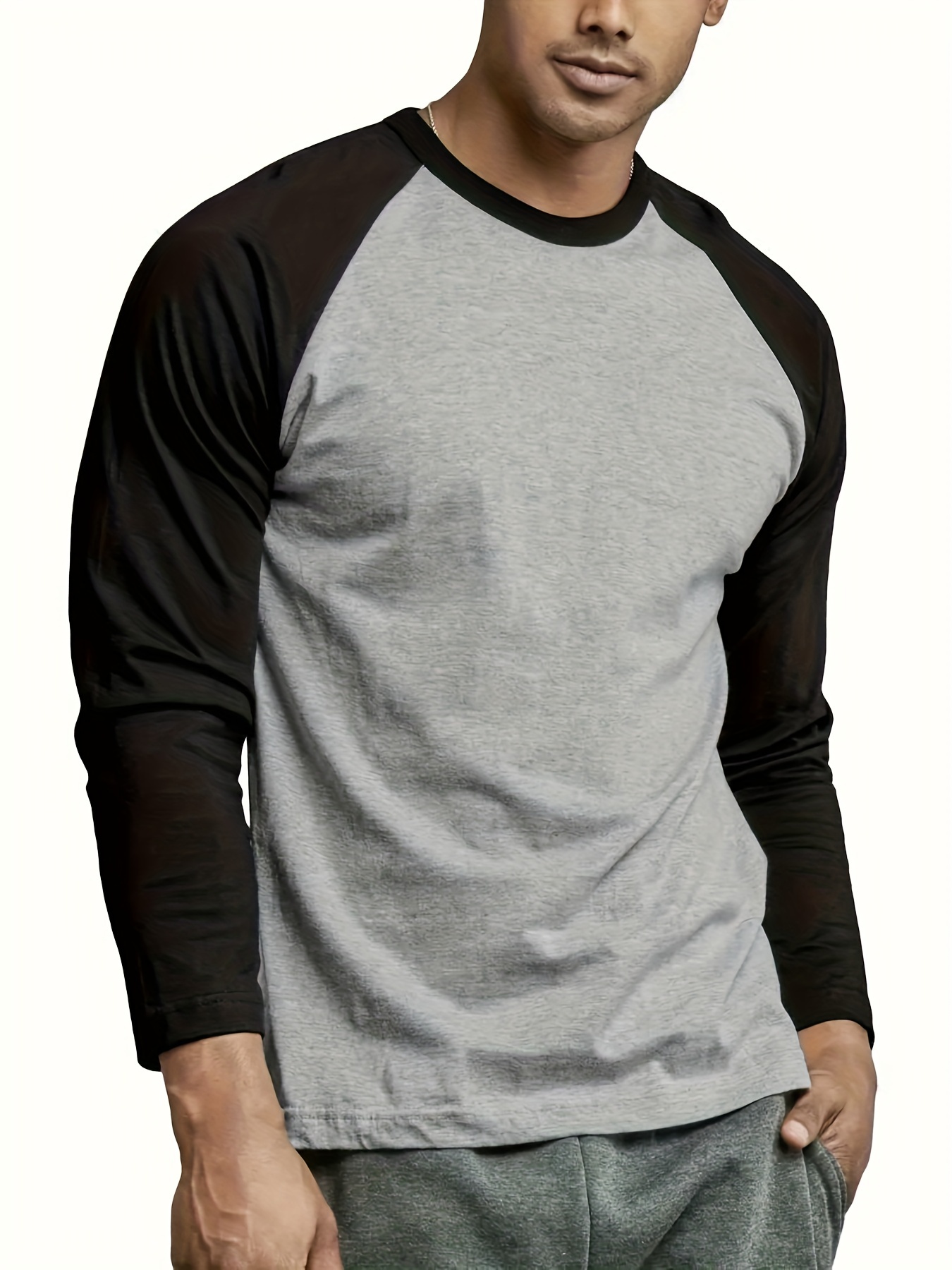 mens basic casual long sleeve color block raglan sleeve t shirt for spring fall details 11