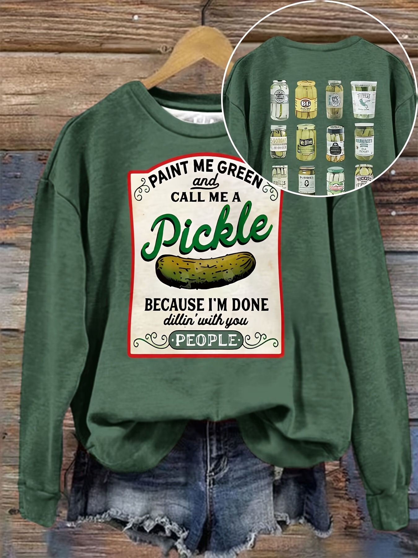 letter print pullover sweatshirt, pickle letter print pullover sweatshirt casual long sleeve crew neck sweatshirt for fall winter womens clothing details 0