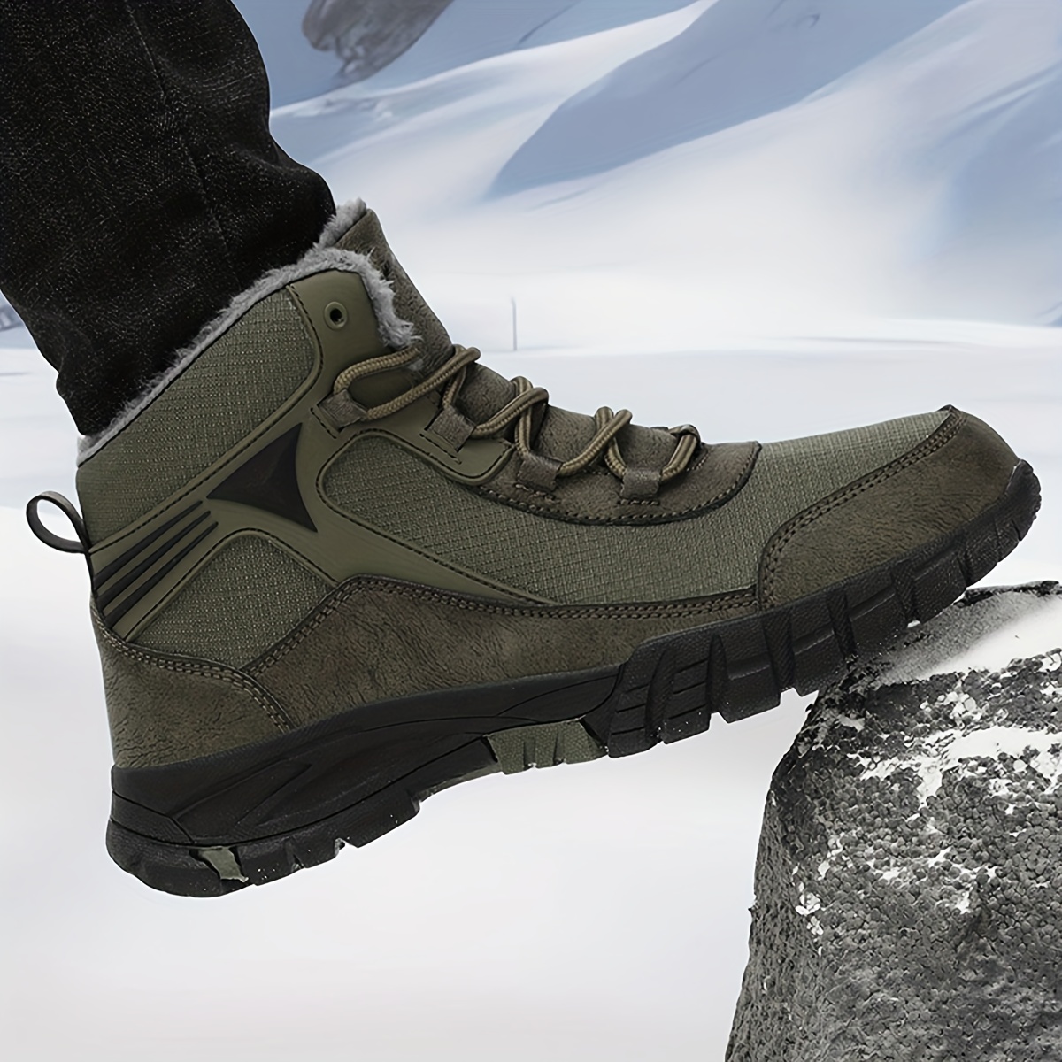 mens slip resistant snow boots outdoor winter thermal shoes windproof hiking boots with fuzzy lining details 3