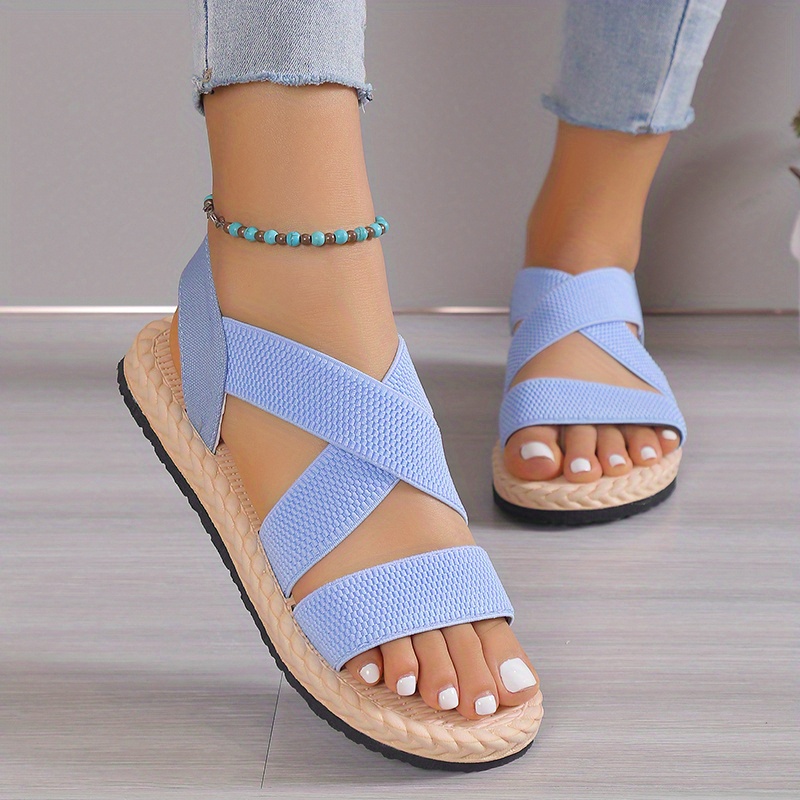 womens solid color flat sandals open toe elastic strap slip on shoes casual outdoor beach sandals details 8