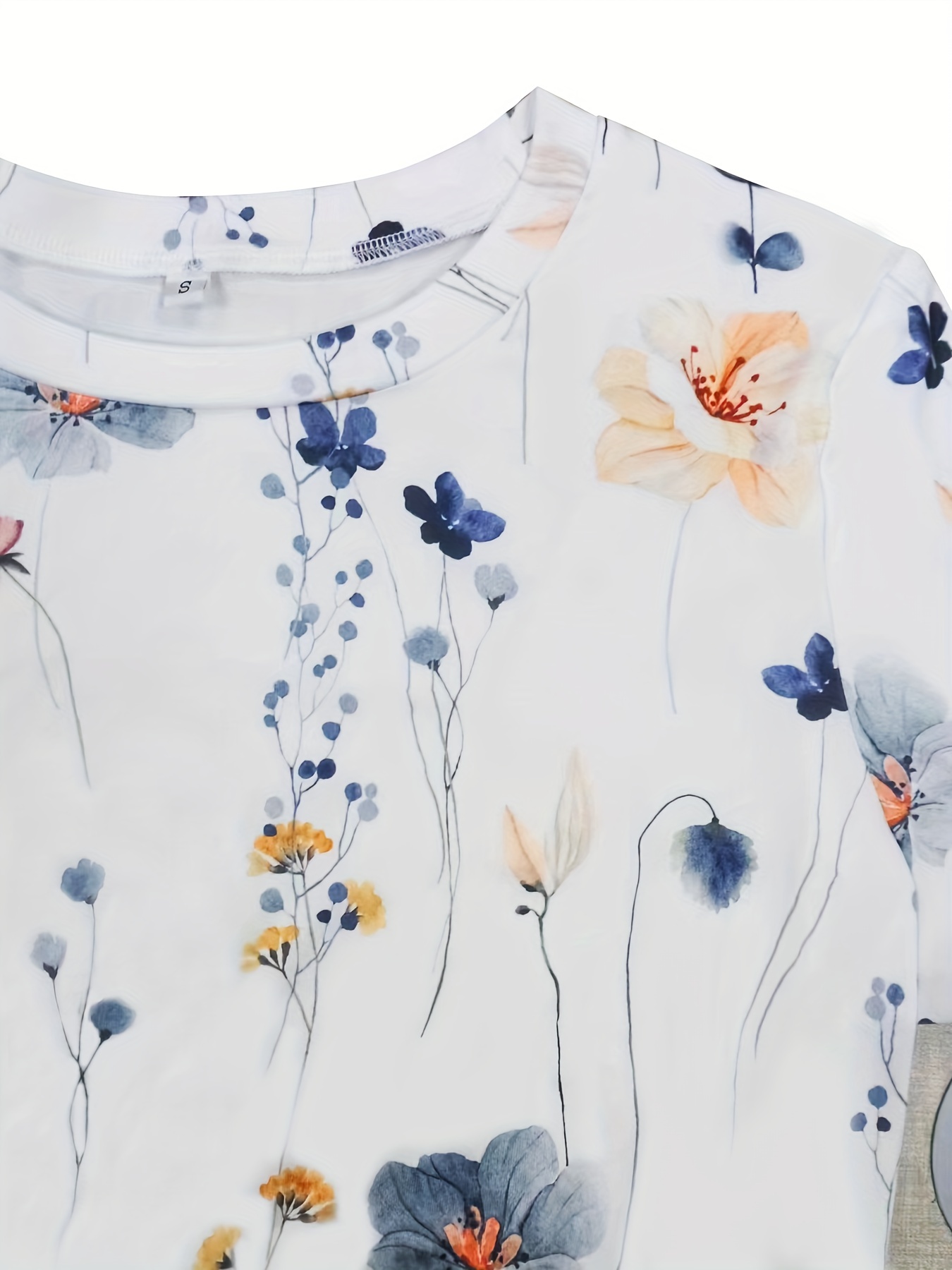 floral print sweatshirt casual long sleeve crew neck sweatshirt for spring fall womens clothing details 24