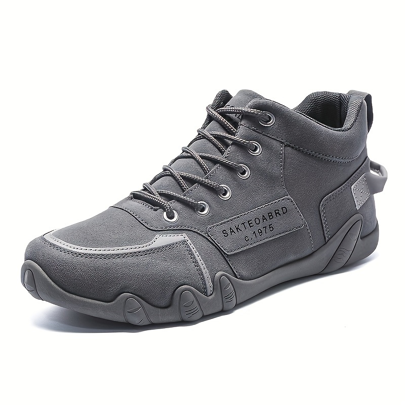 mens leather lace up sneaker wear resistant comfortable soft sole shoes casual non slip sneakers for spring autumn details 2